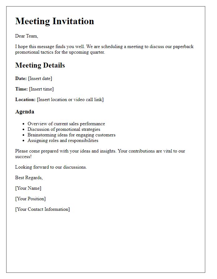 Letter template of paperback promotional tactics meeting