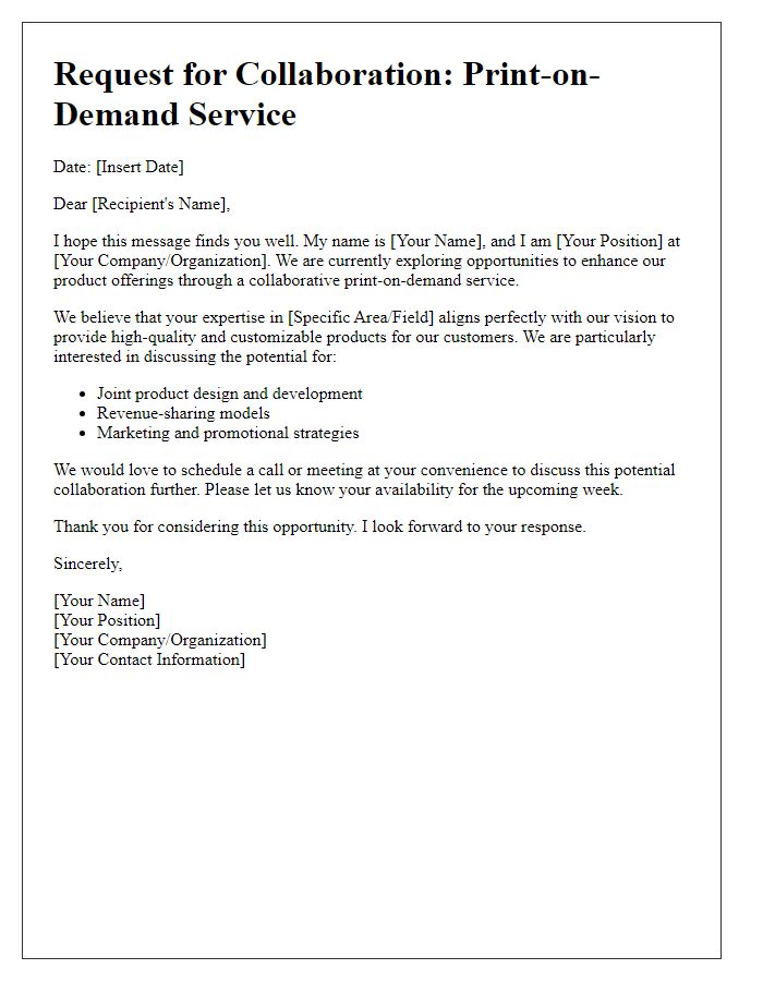 Letter template of collaborative print-on-demand service request