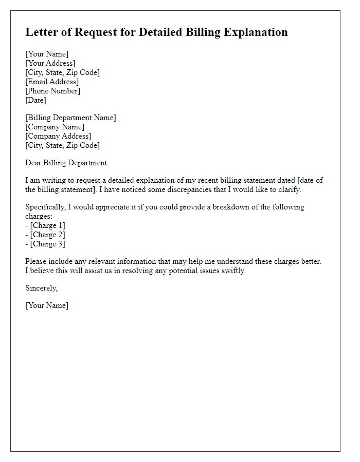 Letter template of request for detailed billing explanation