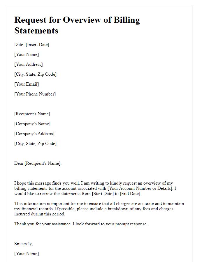 Letter template of request for overview of billing statements