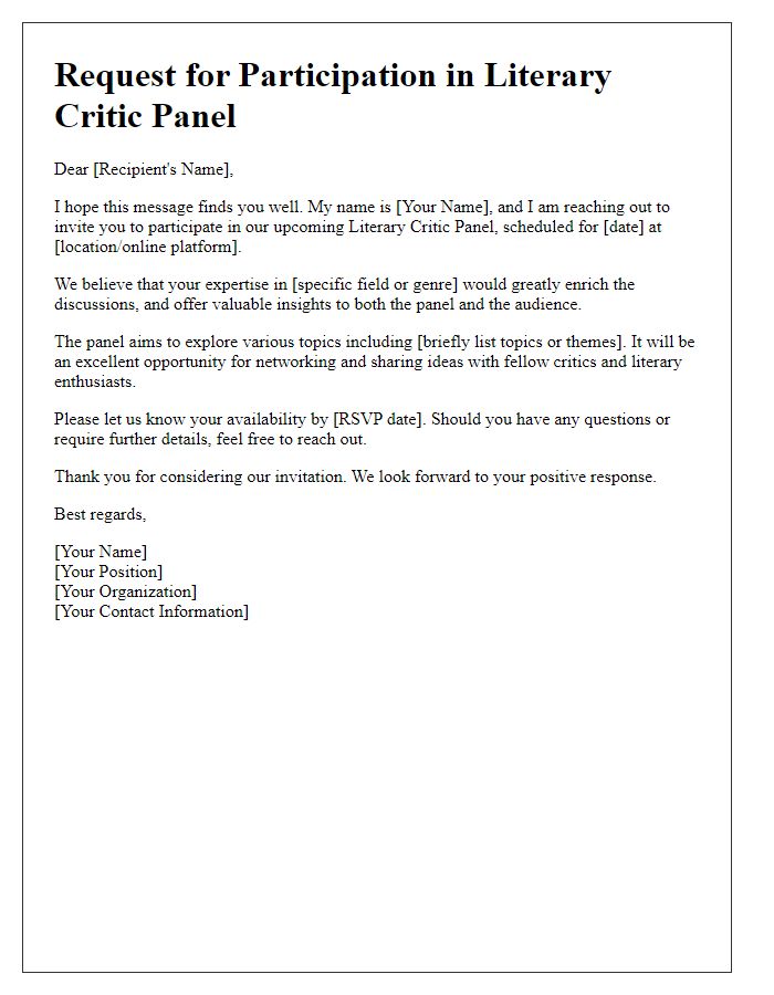 Letter template of literary critic panel participation request