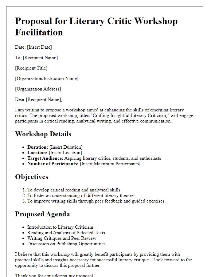 Letter template of literary critic workshop facilitation proposal