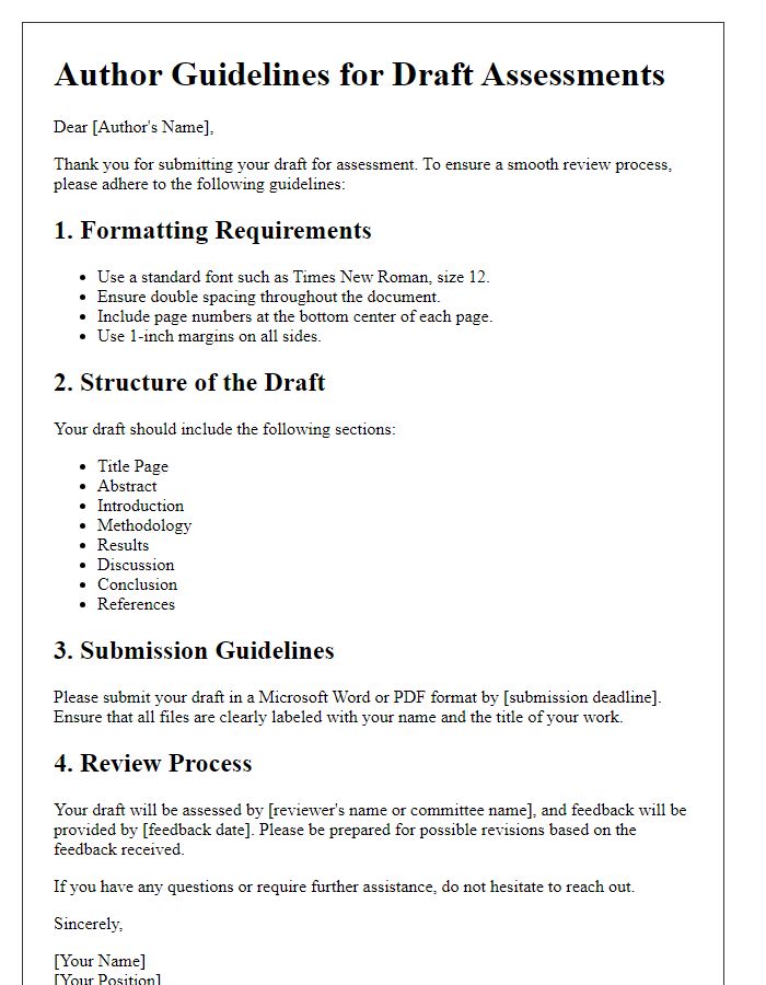 Letter template of author guidelines for draft assessments.