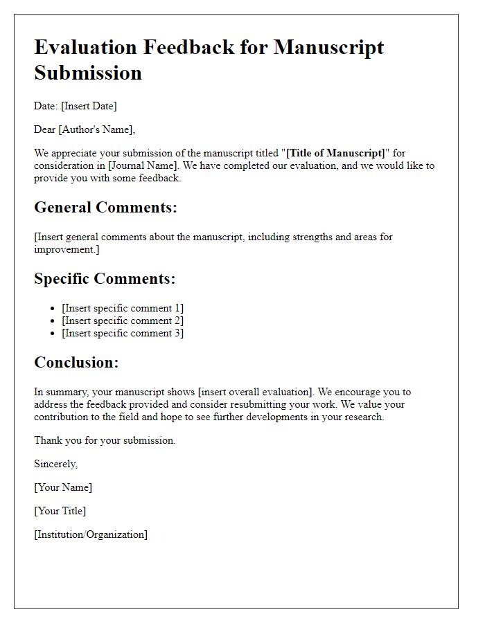 Letter template of evaluation feedback for authors.