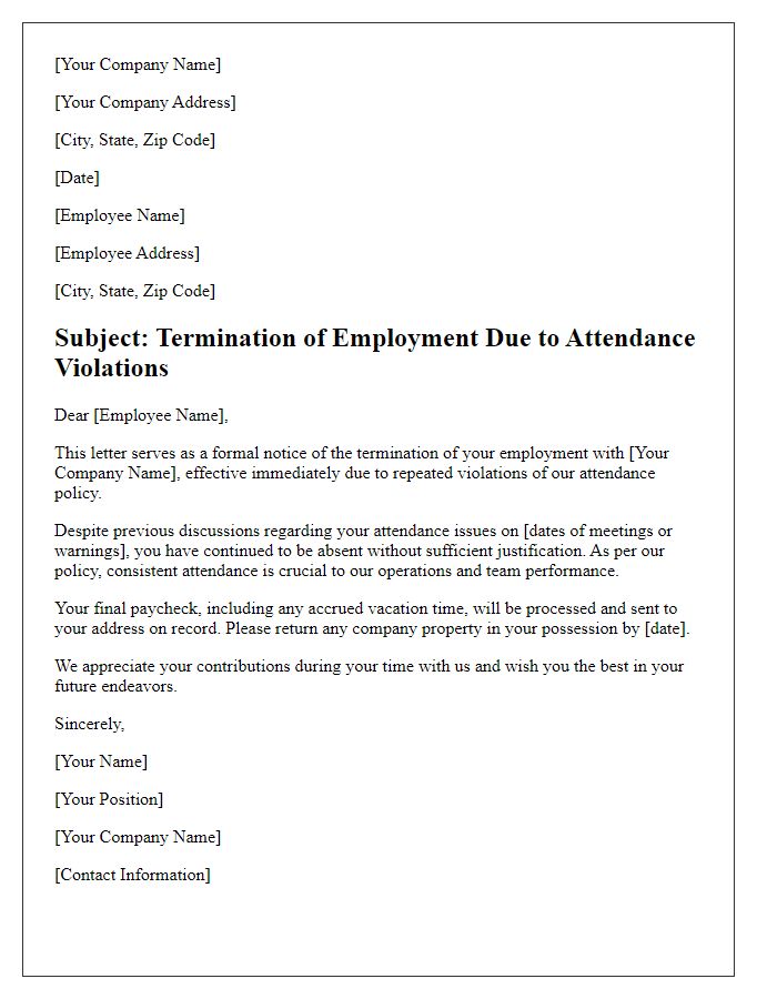 Letter template of attendance violation termination notice