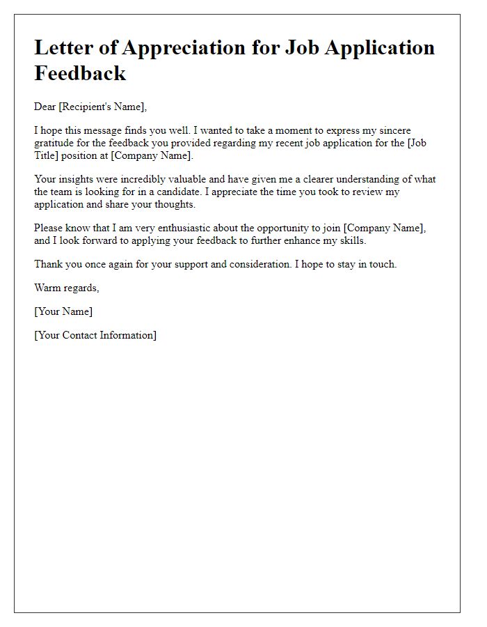 Letter template of appreciation for job application feedback