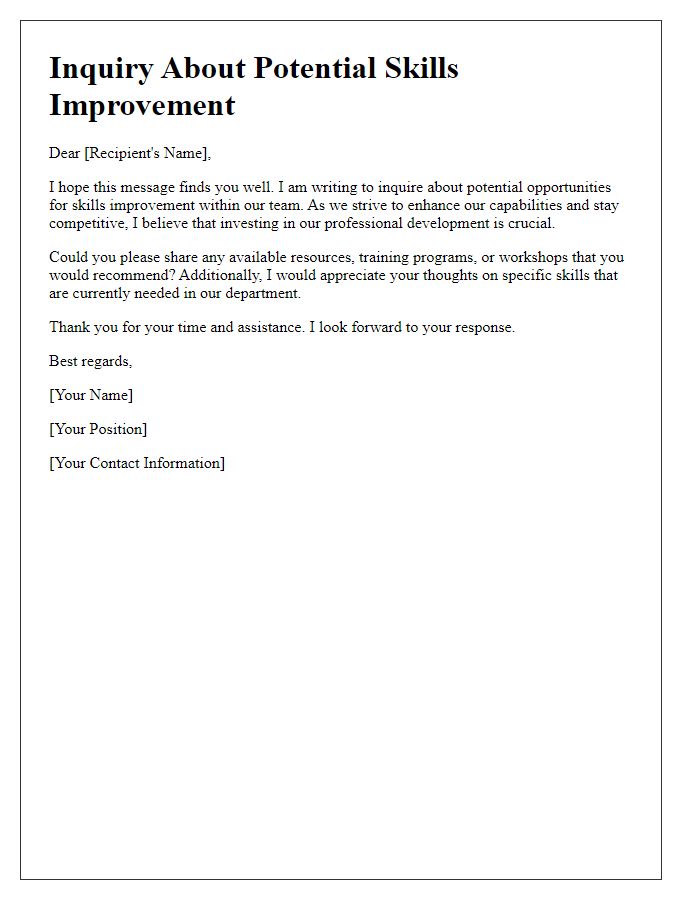 Letter template of inquiring about potential skills improvement