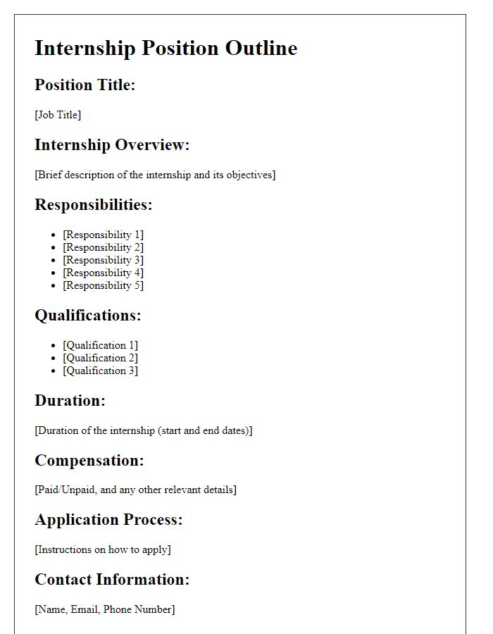 Letter template of internship position outline