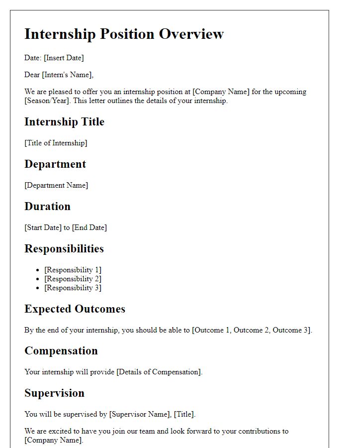 Letter template of internship position overview