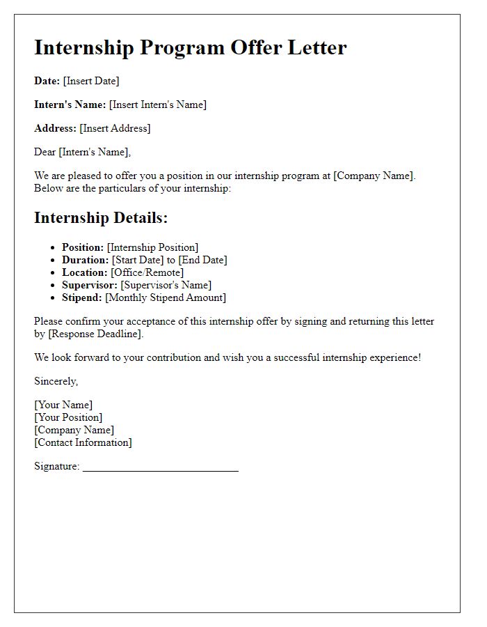 Letter template of internship program particulars