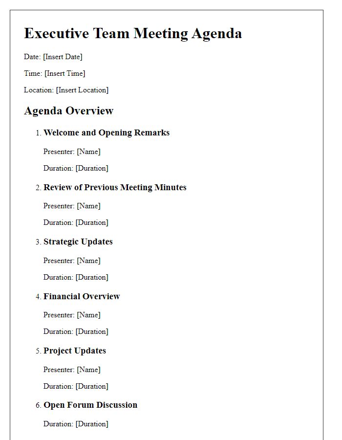 Letter template of agenda overview for executive team meeting