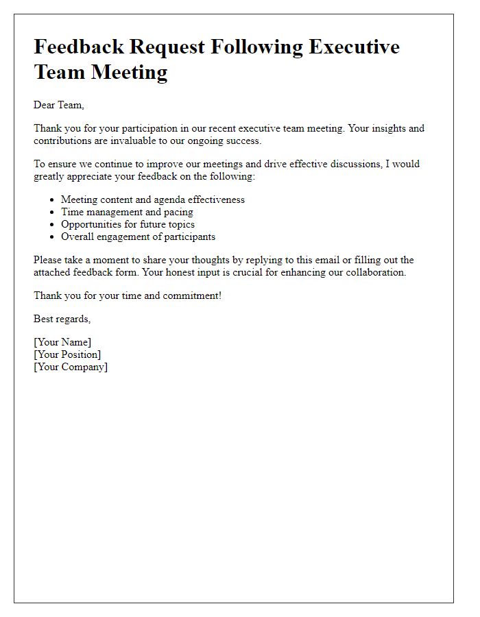 Letter template of feedback solicitation post-executive team meeting