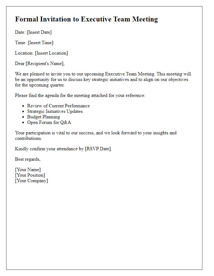 Letter template of formal invitation for executive team meeting