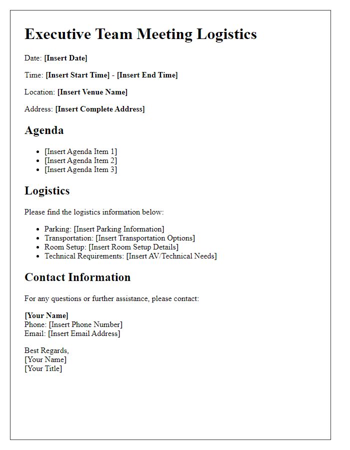 Letter template of location and logistics for executive team meeting