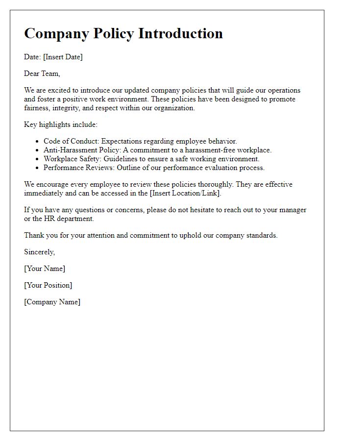 Letter template of company policy introduction for employees