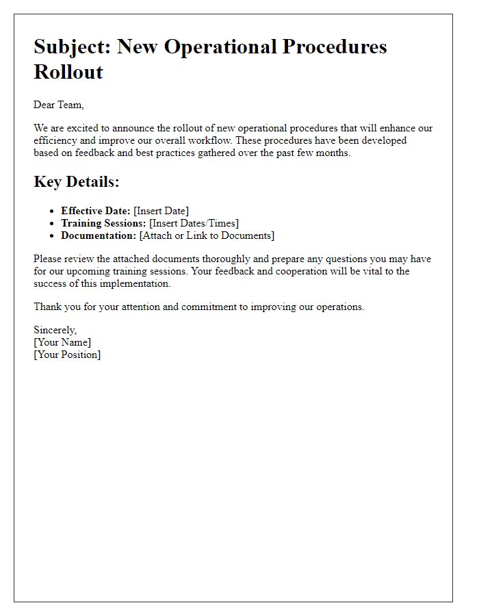 Letter template of new operational procedures rollout