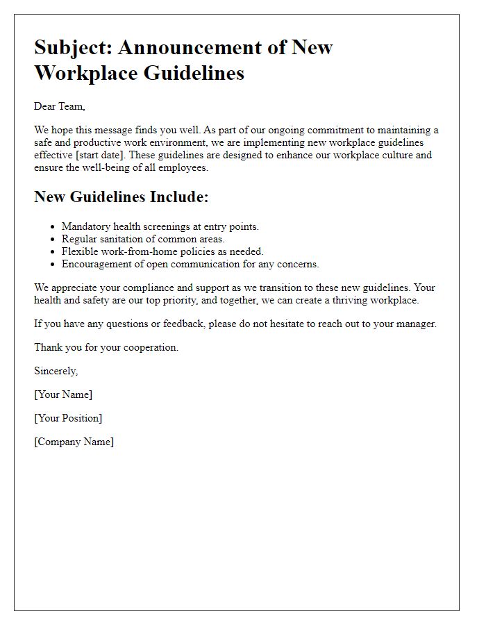 Letter template of new workplace guidelines announcement