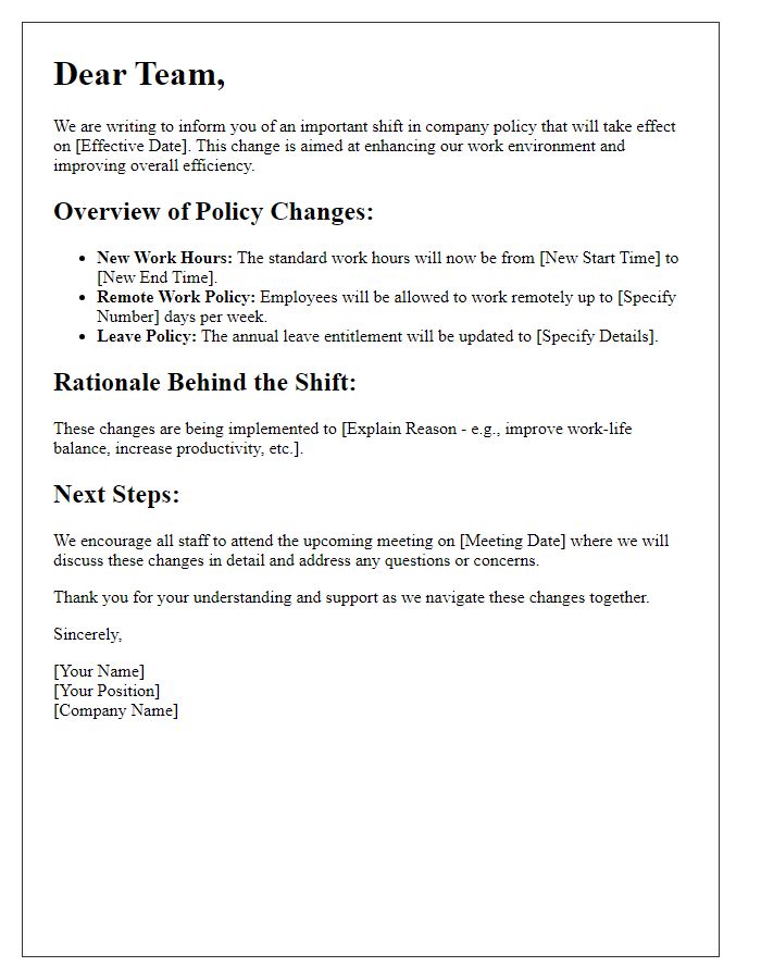 Letter template of policy shift overview for staff