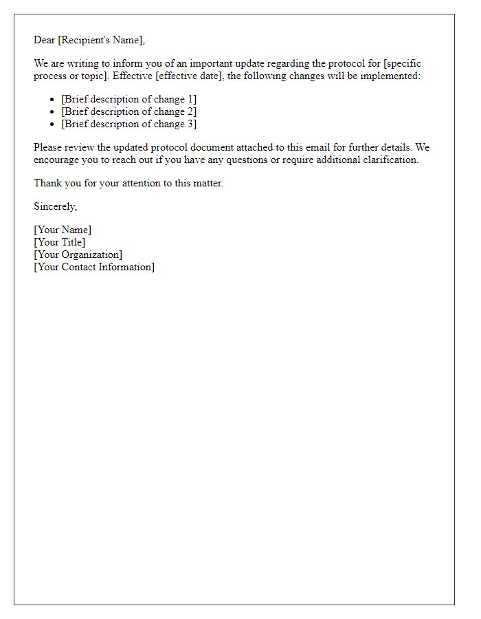 Letter template of updated protocol notification