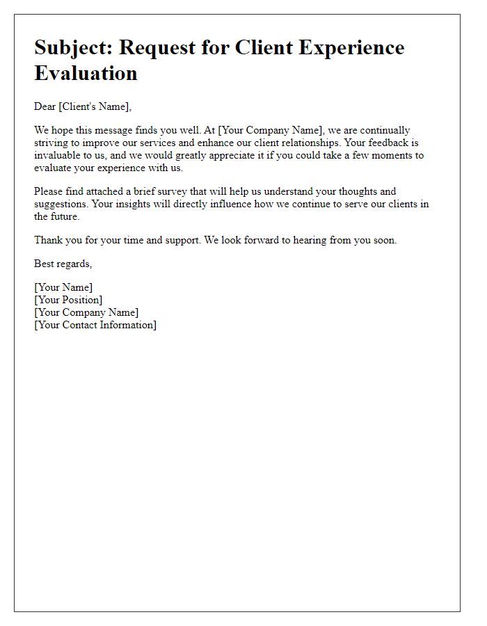 Letter template of request for client experience evaluation