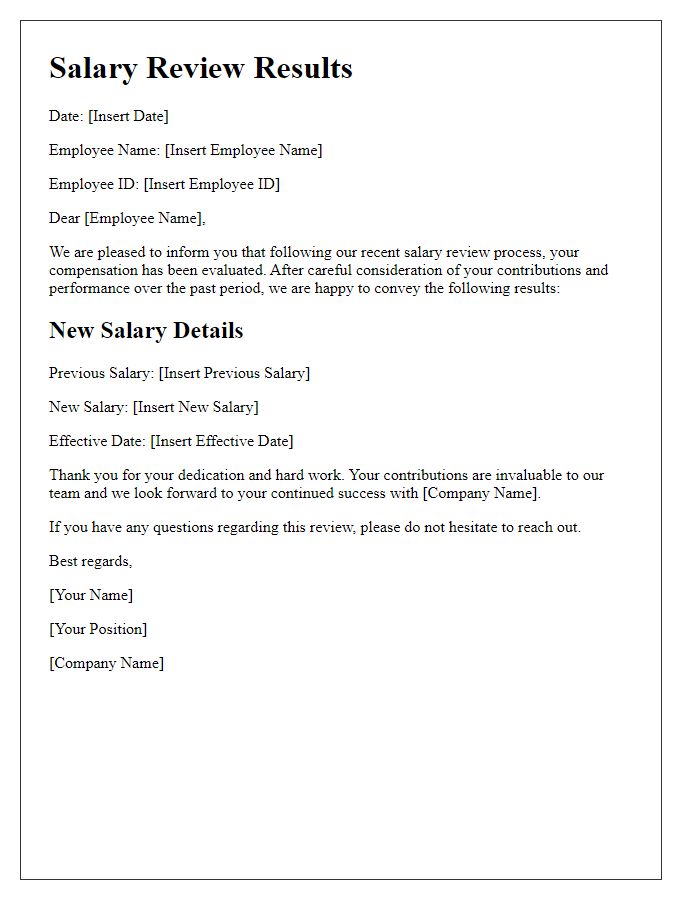 Letter template of salary review results