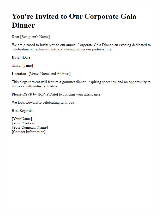 Letter template of invitation to a corporate gala dinner