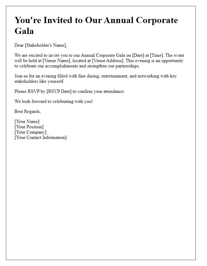 Letter template of invitation for key stakeholders to corporate gala