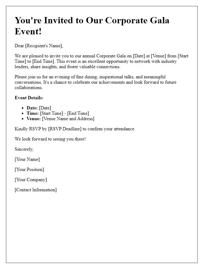 Letter template of invitation to network at a corporate gala event