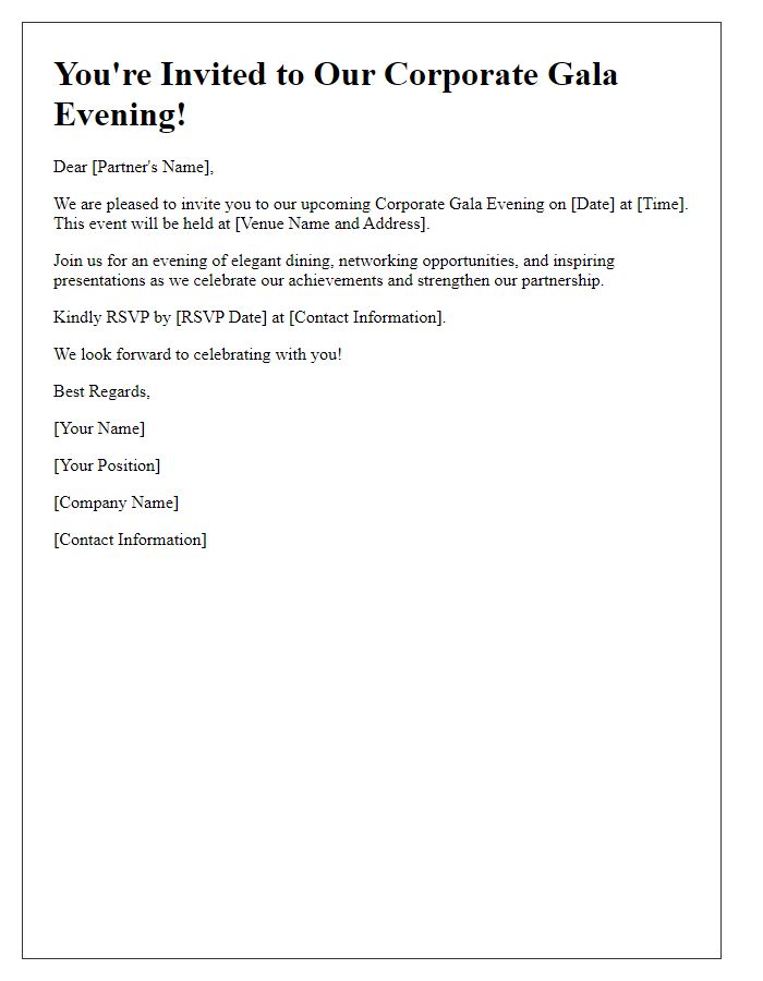 Letter template of invitation for partners to a corporate gala evening