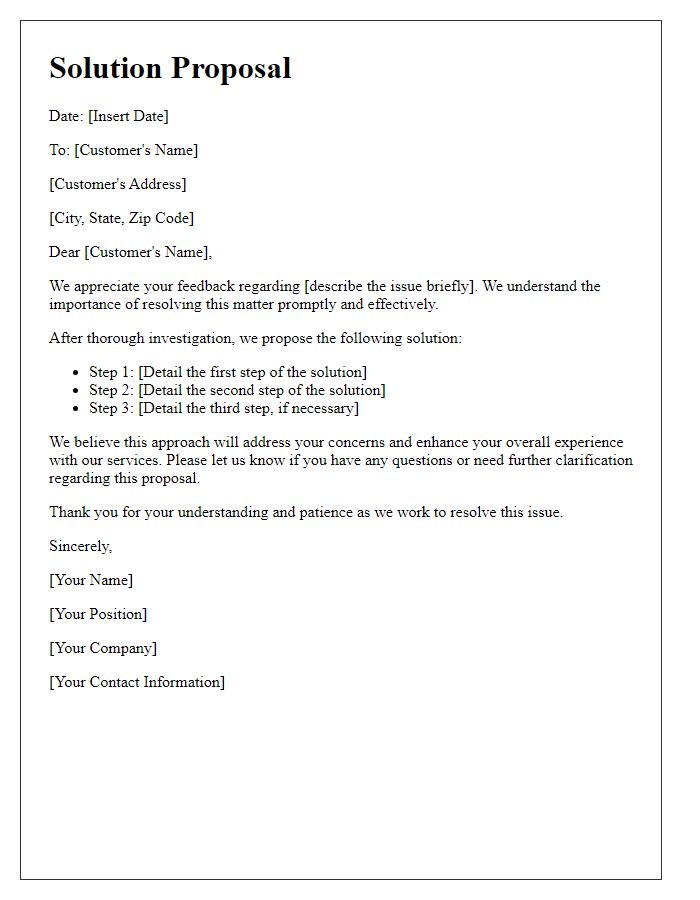 Letter template of solution proposal for customer issue