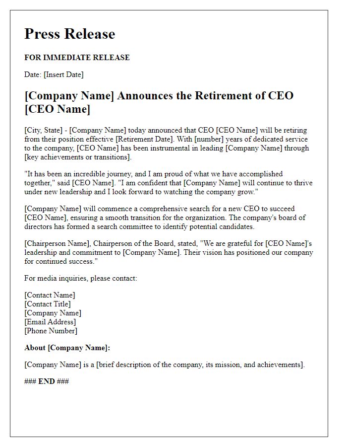 Letter template of CEO retirement announcement for the press