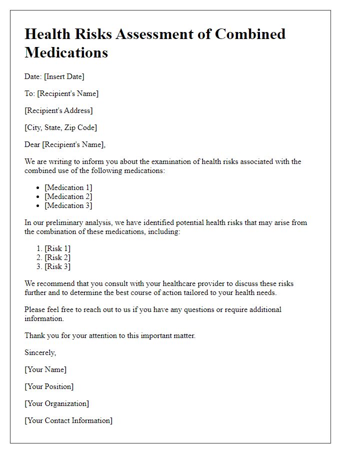 Letter template of examination of health risks from combined medications