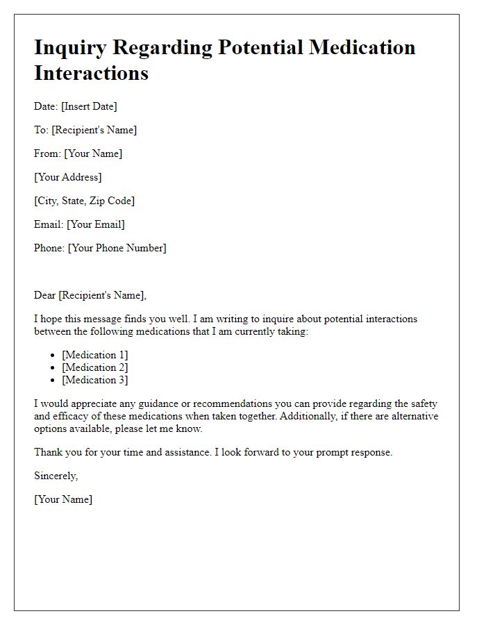 Letter template of inquiry regarding potential medication interactions