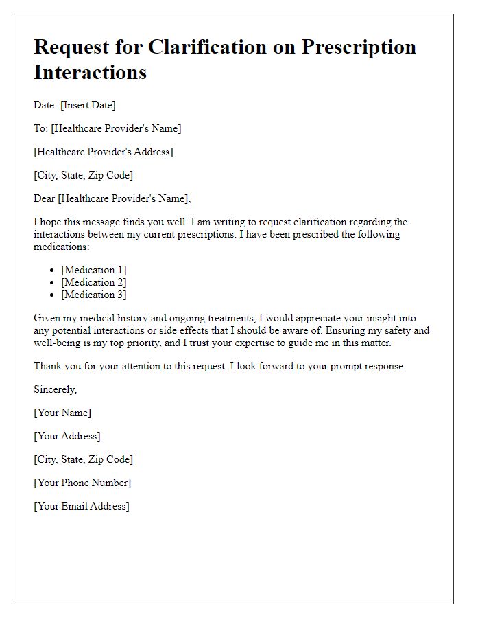 Letter template of request for clarification on prescription interactions