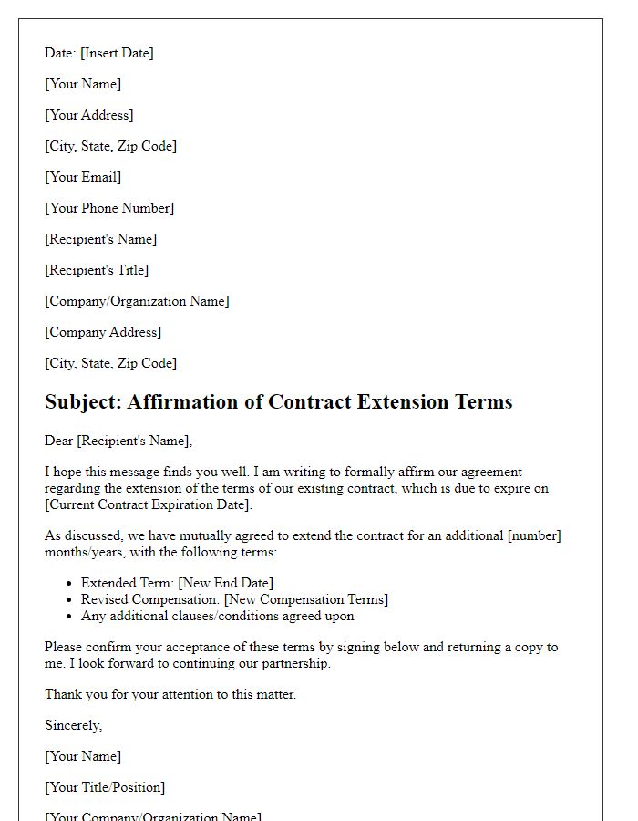 Letter template of affirmation for contract extension terms