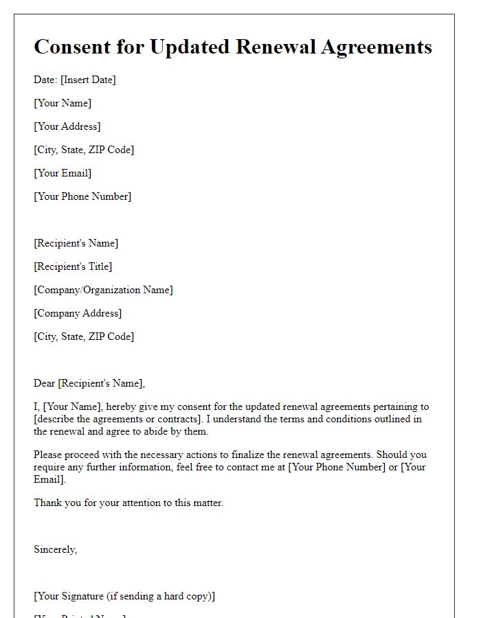 Letter template of consent for updated renewal agreements