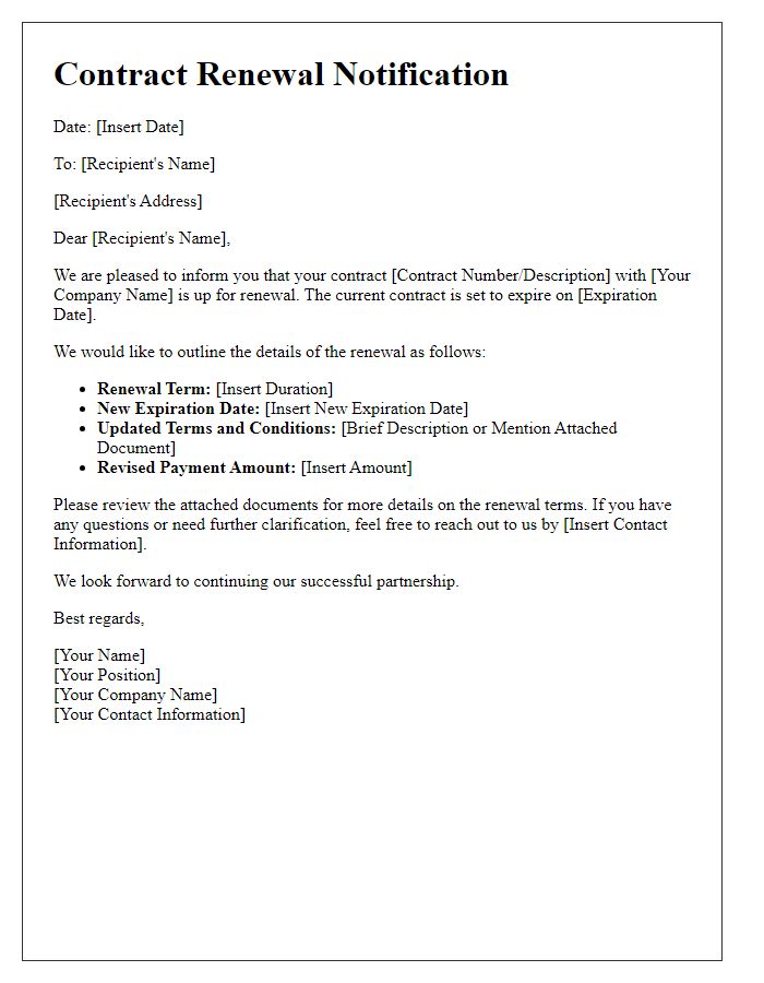 Letter template of notification for contract renewal details