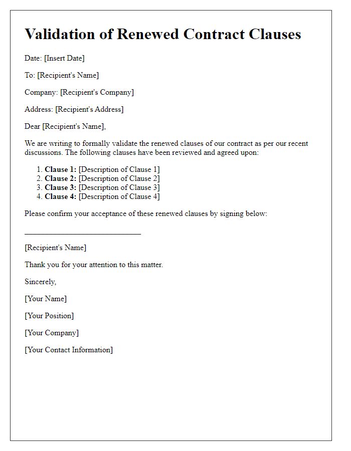 Letter template of validation for renewed contract clauses