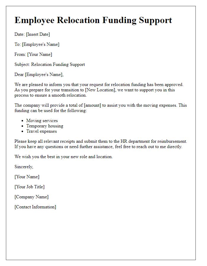 Letter template of employee relocation funding support