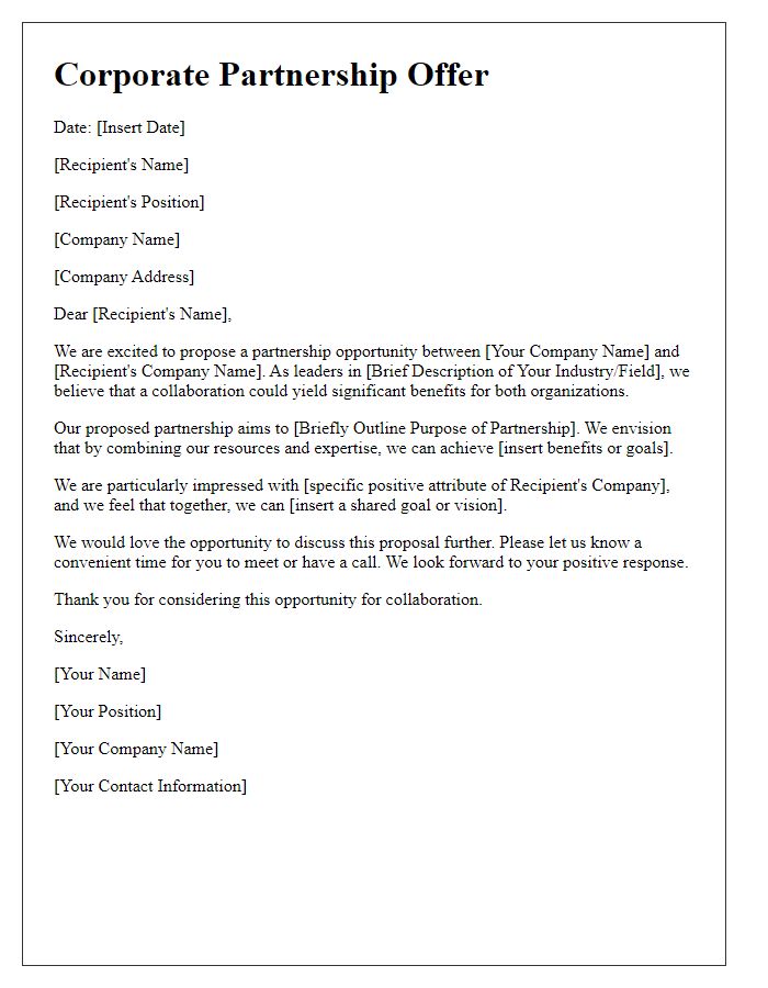 Letter template of corporate partnership offer