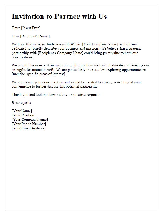 Letter template of enterprise partnership invitation