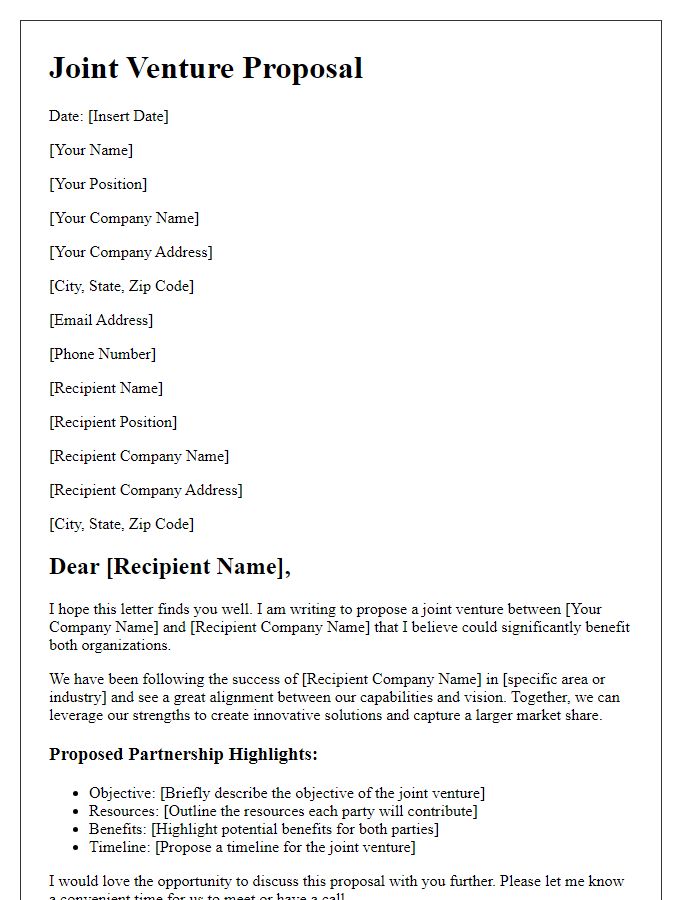 Letter template of joint venture proposal