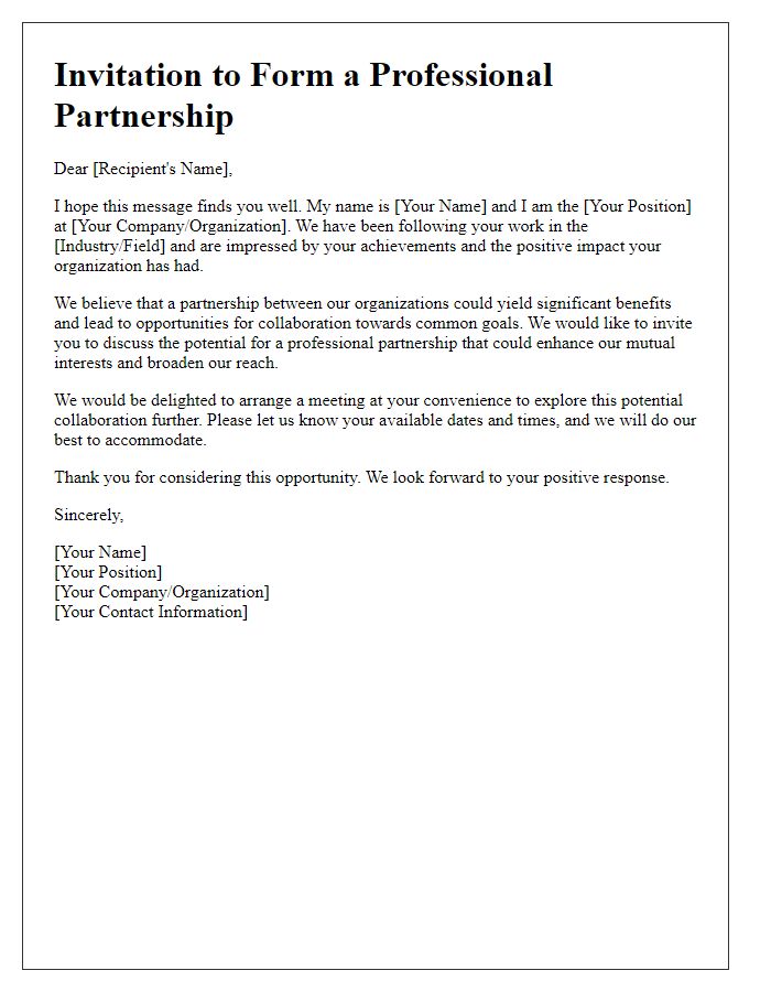 Letter template of professional partnership invitation