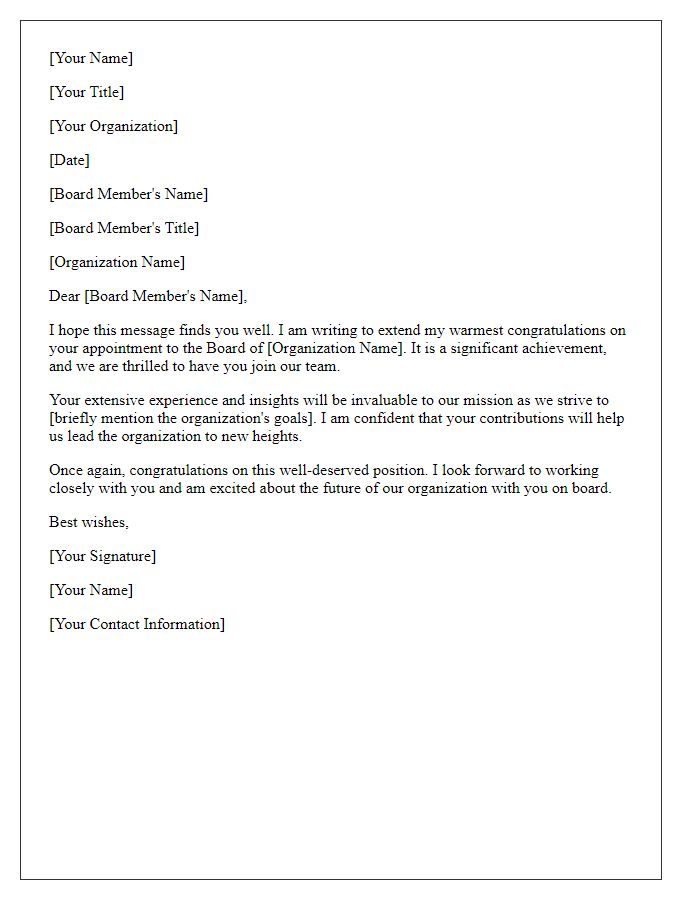 Letter template of best wishes to a new board member