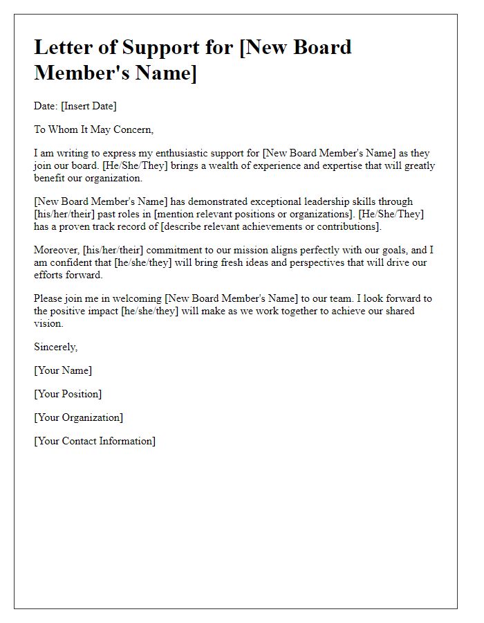 Letter template of support for a new board member