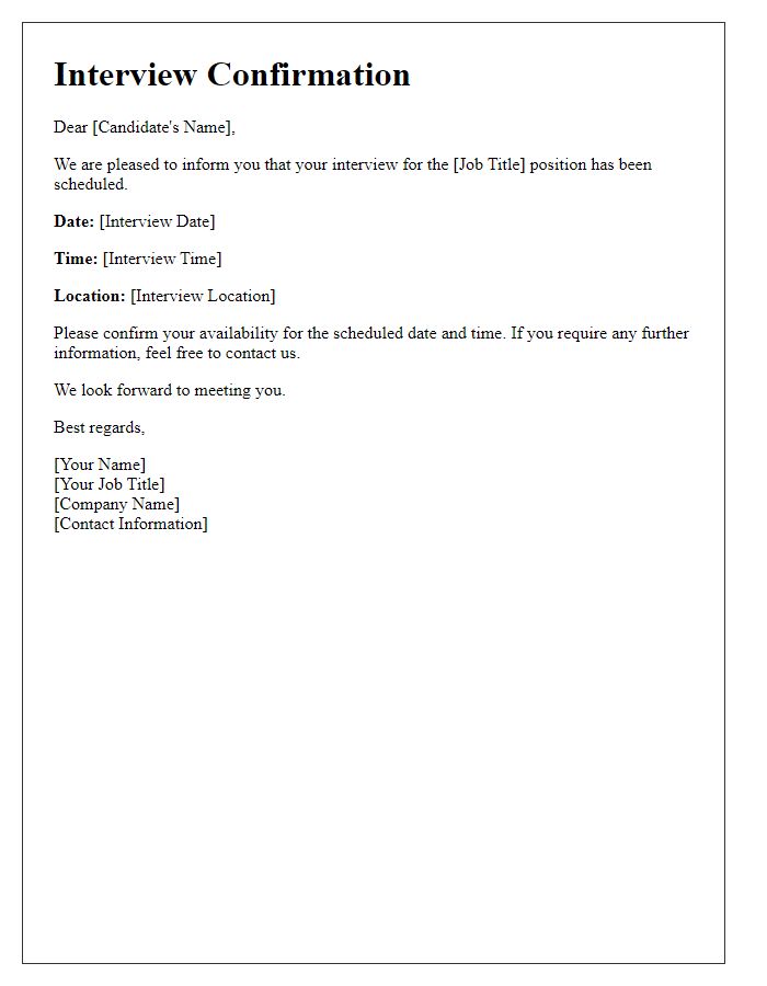 Letter template of confirming interview date and time.