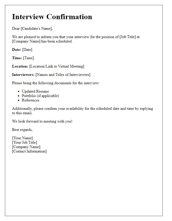 Letter template of interview confirmation with additional details.