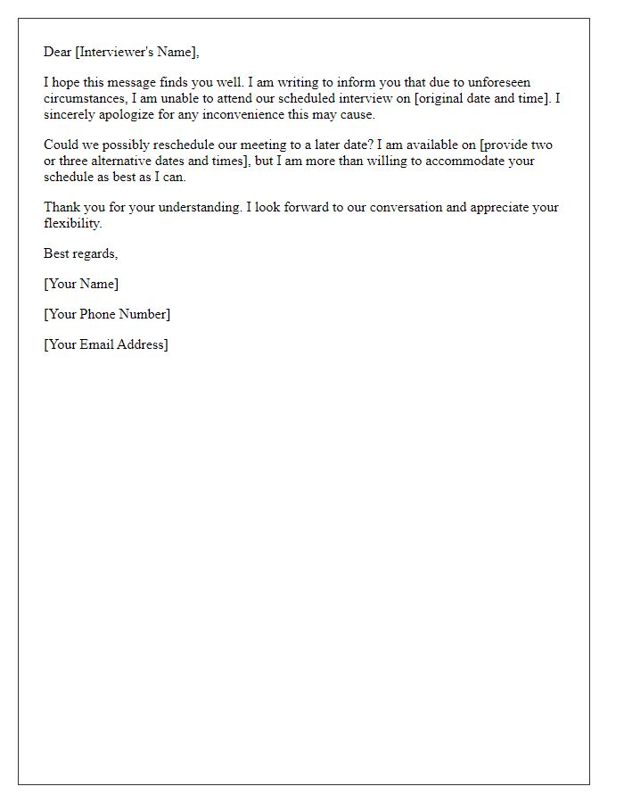 Letter template of rescheduling a confirmed interview.