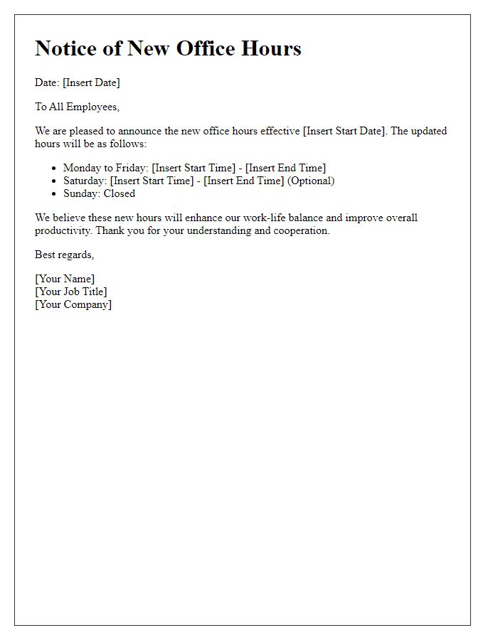 Letter template of new office hours declaration
