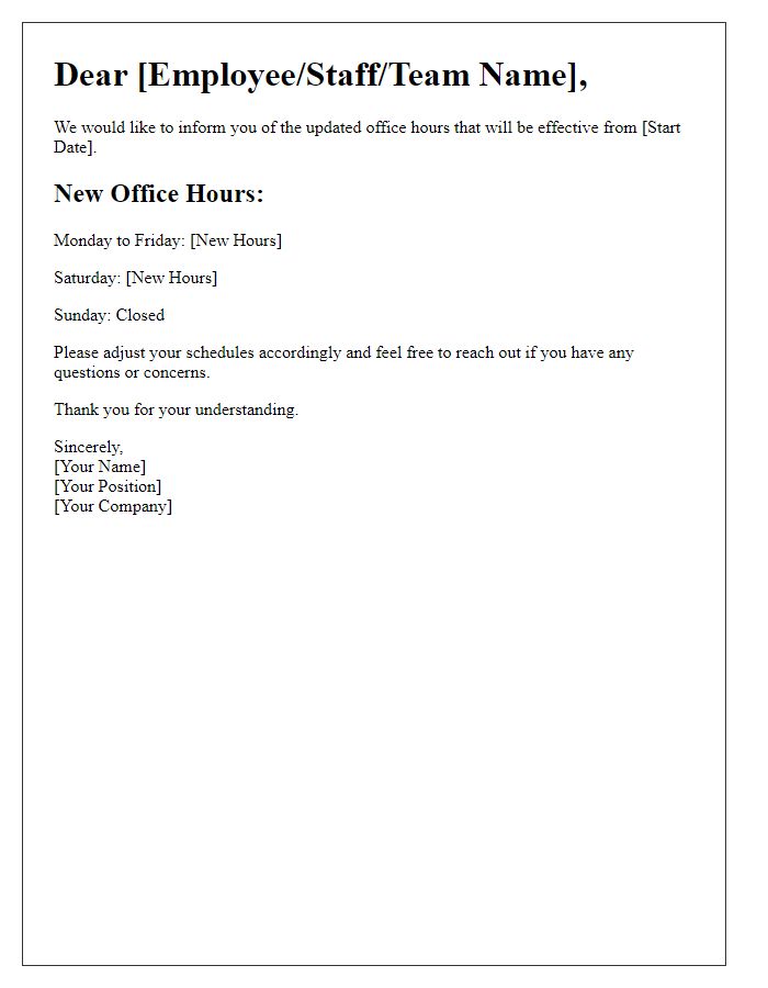 Letter template of updated office hours information